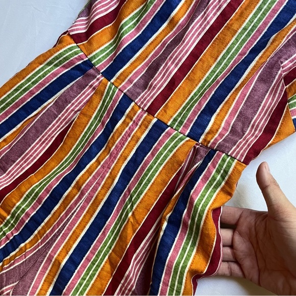 FARM RIO rainbow stripe linen viscose blend ruffle sleeveless romper - Picture 2 of 7